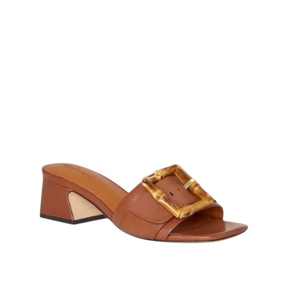 J. McLaughlin Ninette Leather Bamboo Buckle 2" Block Heel Slide Sandals - Picture 1 of 7